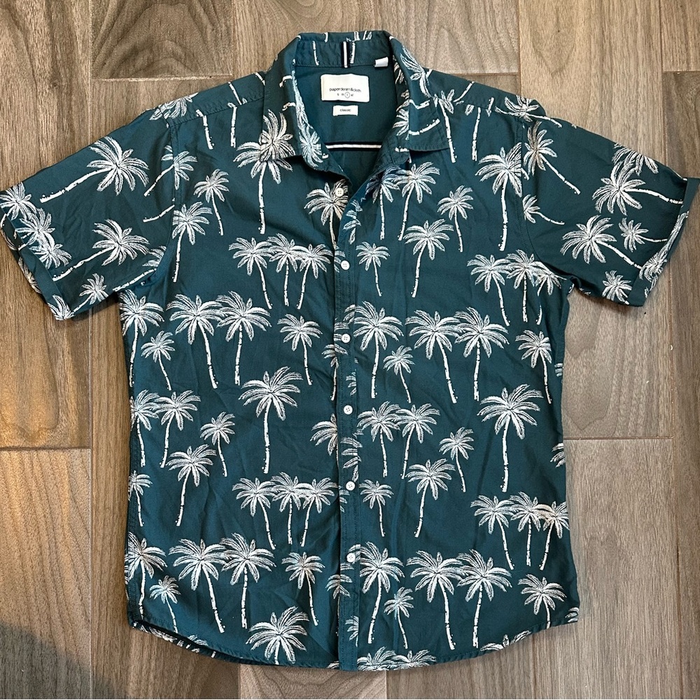 Paper Denim & Cloth Men’s L Hawaiian Palm Short Sleeve Button Down Shirt